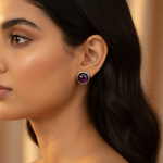 将图像加载到图库查看器中, Silver Garnet Stud Earrings | Round Gemstone Earrings for Women
