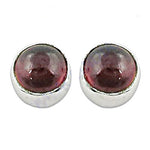 Load image into Gallery viewer, Silver Garnet Stud Earrings | Round Gemstone Earrings for Women