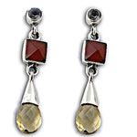 Load image into Gallery viewer, 925 Silver Citrine & Carnelian Drop Earrings for Women