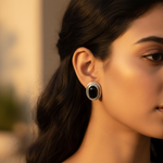 将图像加载到图库查看器中, 银质耳钉,镶嵌黑色缟玛瑙 | 女士珠宝