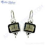 Load image into Gallery viewer, 925 sterling silver drop earrings with square-cut smoky quartz gemstones, elegant design