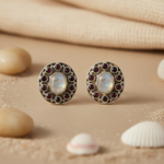 Load image into Gallery viewer, 925 Silver Moonstone & Garnet Earrings | Women's Jewelry Gift