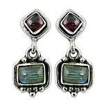 Load image into Gallery viewer, 925 Silver Labradorite & Garnet Dangle Earrings for Women