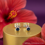 Load image into Gallery viewer, Pendientes de plata de ley 925 con piedras preciosas negras