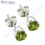 Load image into Gallery viewer, 925 sterling silver stud earrings with vibrant green peridot gemstones, perfect for women.