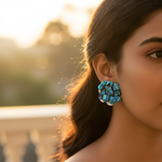 Load image into Gallery viewer, Turquoise Stone Cluster Earrings | Silver Statement Earrings