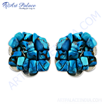 Load image into Gallery viewer, Turquoise stud earrings with a cluster of blue turquoise stones set in a silver base.