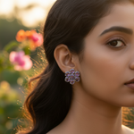 将图像加载到图库查看器中, Amethyst Stud Earrings | Silver Flower Earrings for Women