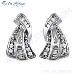 将图像加载到图库查看器中, Silver stud earrings with diamond accents, elegant design for women, silver jewelry gift