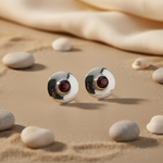 将图像加载到图库查看器中, Silver Stud Earrings with Garnet Gemstone | Women's Jewelry Gift