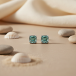将图像加载到图库查看器中, 925 Silver Emerald Cut Stud Earrings | Green Gemstone Jewelry