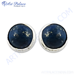 Load image into Gallery viewer, 925 sterling silver stud earrings featuring round Lapis Lazuli gemstones in a silver setting.