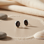 将图像加载到图库查看器中, Silver Stud Earrings with Black Gemstones | Women's Jewelry