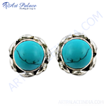 将图像加载到图库查看器中, 925 sterling silver turquoise stud earrings, featuring a vibrant blue gemstone in a floral design