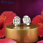 Load image into Gallery viewer, Oval Cut Diamond Stud Earrings | Silver Flower Design for Women