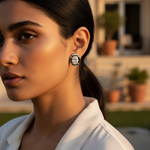 Load image into Gallery viewer, Oval Cut Diamond Stud Earrings | Silver Flower Design for Women