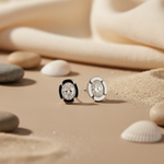 Load image into Gallery viewer, Oval Cut Diamond Stud Earrings | Silver Flower Design for Women