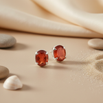 将图像加载到图库查看器中, Red Carnelian Oval Stud Earrings | 925 Silver Women's Jewelry