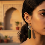 将图像加载到图库查看器中, 银色垂坠耳环,镶嵌绿色宝石 | 女士珠宝礼物