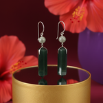 将图像加载到图库查看器中, 银色垂坠耳环,镶嵌绿色宝石 | 女士珠宝礼物