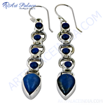 Load image into Gallery viewer, Sterling silver drop earrings with blue lapis lazuli gemstones, elegant dangle earrings