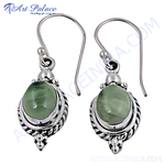 Load image into Gallery viewer, 925 sterling silver dangle earrings with oval green gemstone in silver setting, perfect for women