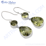 Load image into Gallery viewer, Sterling silver dangle earrings featuring green amethyst gemstones in a teardrop design.