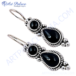 Load image into Gallery viewer, 925 sterling silver drop earrings with black onyx gemstones, perfect for any occasion.