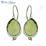 Load image into Gallery viewer, 925 sterling silver dangle earrings with faceted lemon quartz teardrop gemstones