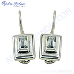 Load image into Gallery viewer, Silver square hook earrings with a gemstone center, perfect for women's fashion and gifting.