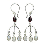 Load image into Gallery viewer, 925 Silver Moonstone & Garnet Dangle Earrings for Women