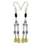 Load image into Gallery viewer, 925 Silver Gemstone Dangle Earrings | Purple & Yellow | Gift