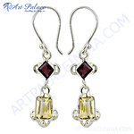 Load image into Gallery viewer, 925 sterling silver dangle earrings featuring garnet and citrine gemstones in a classic design.