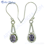 Load image into Gallery viewer, 925 sterling silver drop earrings with oval amethyst gemstones, perfect for women