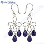 Load image into Gallery viewer, Sterling silver dangle earrings with a flower design and purple amethyst gemstones.
