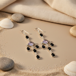Load image into Gallery viewer, 925 Silver Amethyst & Black Onyx Drop Earrings for Women