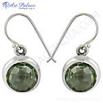 Load image into Gallery viewer, 925 sterling silver drop earrings with faceted green amethyst gemstones.