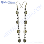Load image into Gallery viewer, 925 sterling silver long drop earrings with oval-shaped gemstones, perfect for women.