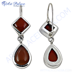 将图像加载到图库查看器中, 925 sterling silver drop earrings with red carnelian gemstones. Dangle earrings for women.