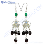 Load image into Gallery viewer, 925 silver dangle earrings with green and black gemstones, perfect for any occasion.