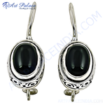 将图像加载到图库查看器中, 925 sterling silver dangle earrings with oval-shaped black onyx gemstones.