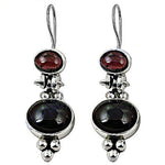 Load image into Gallery viewer, 925 Silver Garnet & Onyx Drop Earrings | Gemstone Jewelry