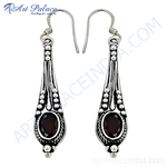 Load image into Gallery viewer, 925 sterling silver dangle earrings featuring oval black onyx gemstones, perfect for any occasion.