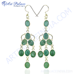 将图像加载到图库查看器中, 925 silver chandelier earrings featuring oval-cut emerald gemstones in a cascade design.
