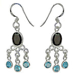 Load image into Gallery viewer, 925 Silver Blue Topaz & Onyx Dangle Earrings for Women