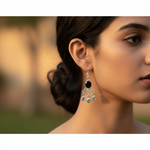 Load image into Gallery viewer, 925 Silver Blue Topaz & Onyx Dangle Earrings for Women