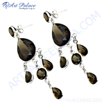 Load image into Gallery viewer, 925 sterling silver dangle earrings with smoky quartz gemstones in brown.