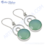 将图像加载到图库查看器中, 925 sterling silver drop earrings with faceted, round-cut chalcedony gemstone in light green