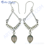Load image into Gallery viewer, 925 sterling silver drop earrings with rose quartz gemstones and a unique geometric design