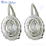 Load image into Gallery viewer, 925 sterling silver leverback earrings with oval-cut clear gemstone, perfect for women